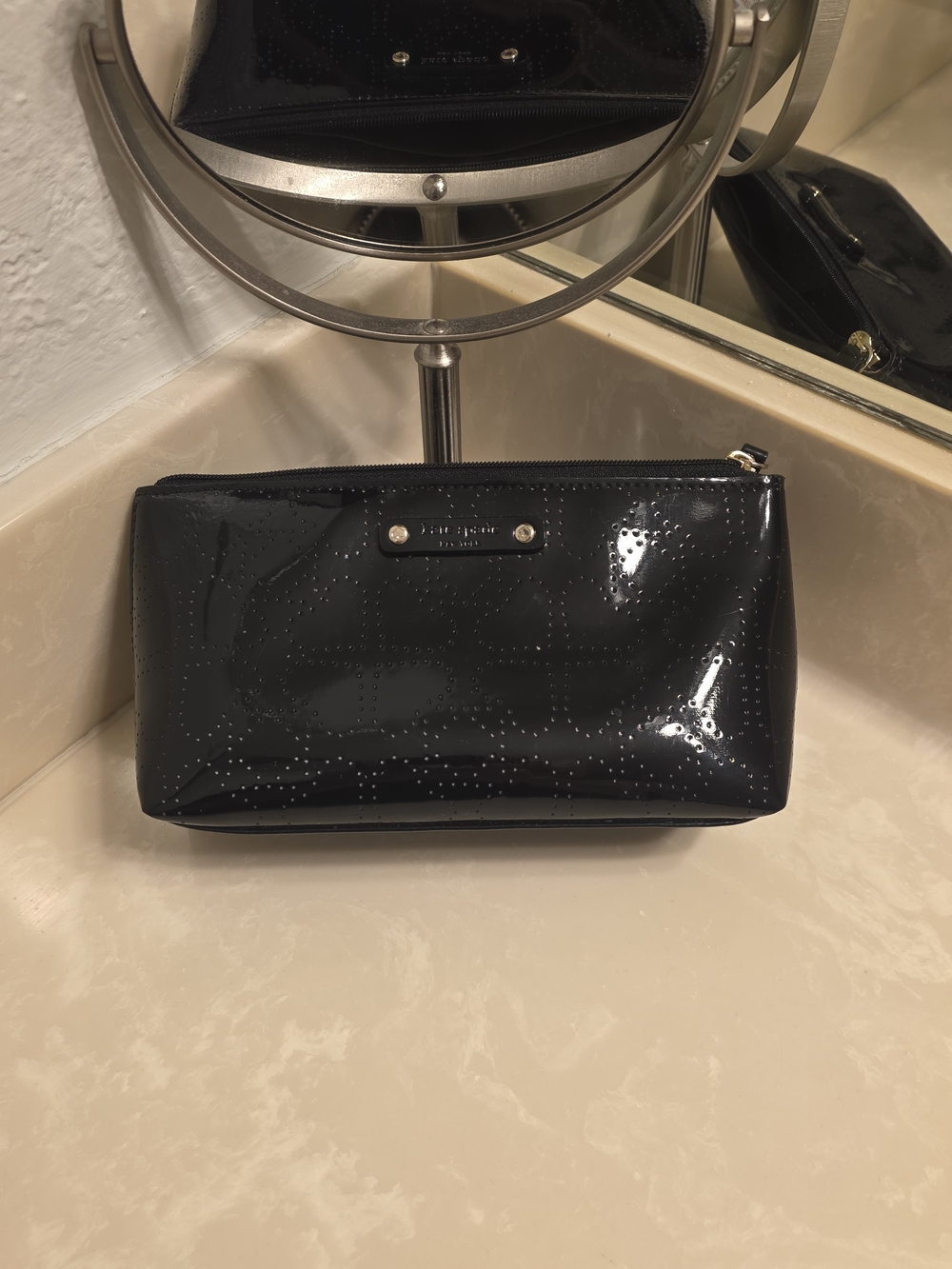 kate spade Black Patent Perforated Cosmetic Pouch